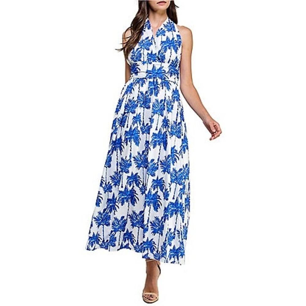 Layered with Love Blue and White Boho Floral Coastal Halter Cotton Dress Size 2X - Picture 2 of 5